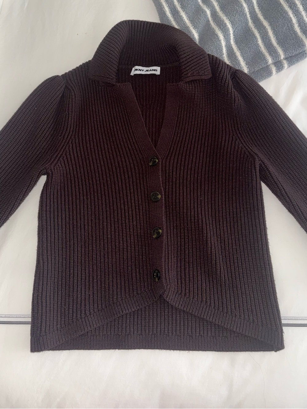 Cropped Button-Front Rib Knit Sweater - Chocolate Brown